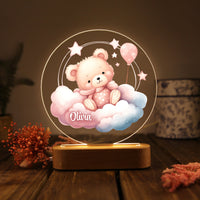 Veilleuse en acrylique personnalisée avec un nom, motif ours et nuage – Superbe décoration de chambre pour enfants