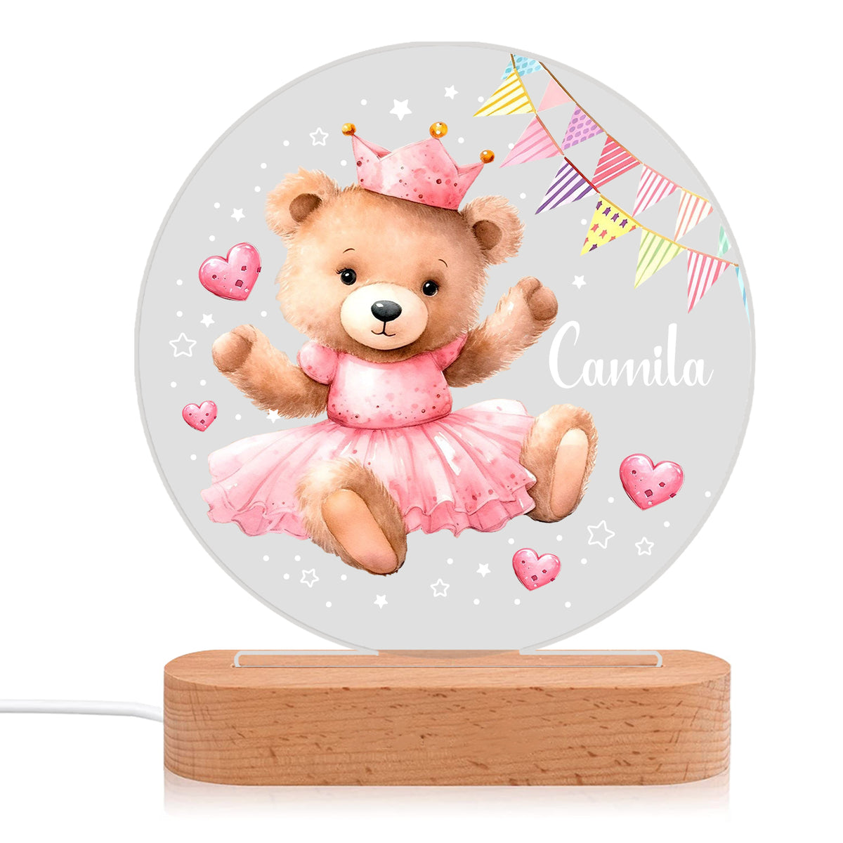 Veilleuse ours en acrylique personnalisée avec 1 nom – Décoration mignonne pour enfants