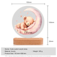 Veilleuse en acrylique personnalisée avec un nom, ours dans la lune – Adorable lampe de nuit pour enfants