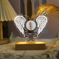 Veilleuse LED personnalisée avec 1 nom, photo et date avec ailes d'ange – Vos ailes étaient prêtes, mais nos cœurs ne l'étaient pas – Lampe de nuit commémorative en acrylique