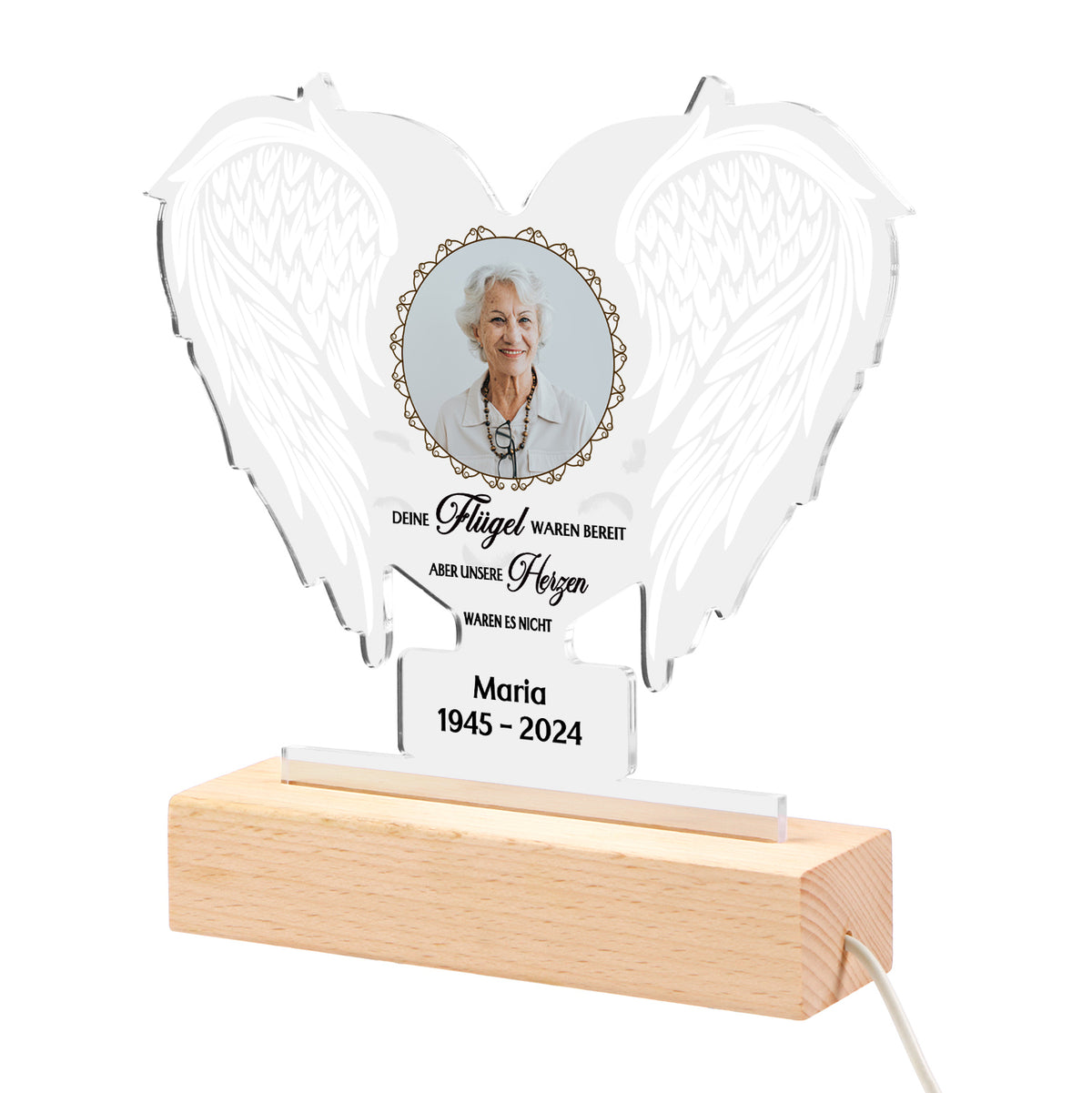 Veilleuse LED personnalisée avec 1 nom, photo et date avec ailes d'ange – Vos ailes étaient prêtes, mais nos cœurs ne l'étaient pas – Lampe de nuit commémorative en acrylique