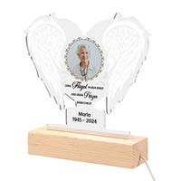 Veilleuse LED personnalisée avec 1 nom, photo et date avec ailes d'ange – Vos ailes étaient prêtes, mais nos cœurs ne l'étaient pas – Lampe de nuit commémorative en acrylique