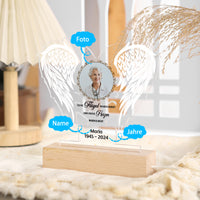 Veilleuse LED personnalisée avec 1 nom, photo et date avec ailes d'ange – Vos ailes étaient prêtes, mais nos cœurs ne l'étaient pas – Lampe de nuit commémorative en acrylique