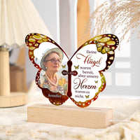 Veilleuse LED papillon personnalisée avec 1 nom, photo et date – Vos ailes étaient prêtes, mais nos cœurs ne l’étaient pas – Lampe de nuit commémorative en acrylique