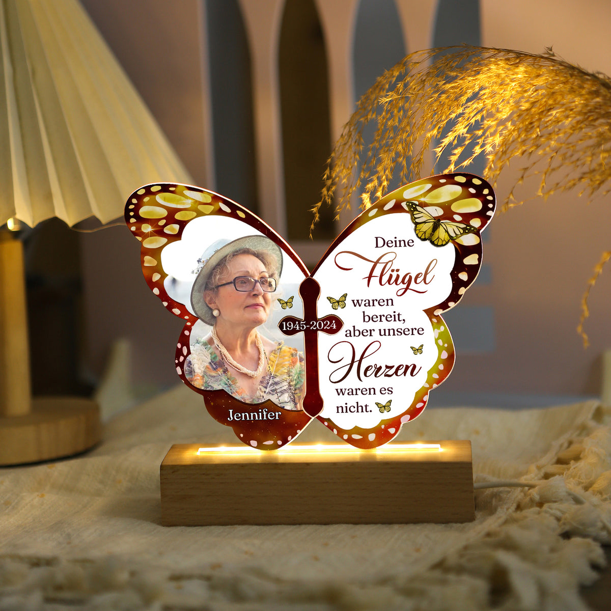 Veilleuse LED papillon personnalisée avec 1 nom, photo et date – Vos ailes étaient prêtes, mais nos cœurs ne l’étaient pas – Lampe de nuit commémorative en acrylique