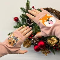 Gepersonaliseerde vingerloze handschoenen met geborduurd dierenportret