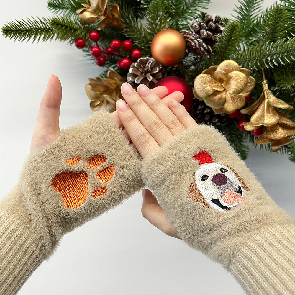 Gepersonaliseerde vingerloze handschoenen met geborduurd dierenportret