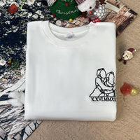 Sweat-shirt brodé personnalisé, style velours, portrait, lecteur de musique, chiffres romains, texte personnalisé, cadeau pour couples et famille