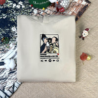 Sweat-shirt brodé personnalisé, style velours, portrait, lecteur de musique, chiffres romains, texte personnalisé, cadeau pour couples et famille