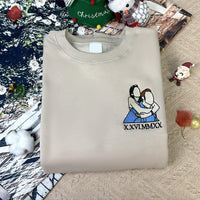 Sweat-shirt brodé personnalisé, style velours, portrait, lecteur de musique, chiffres romains, texte personnalisé, cadeau pour couples et famille