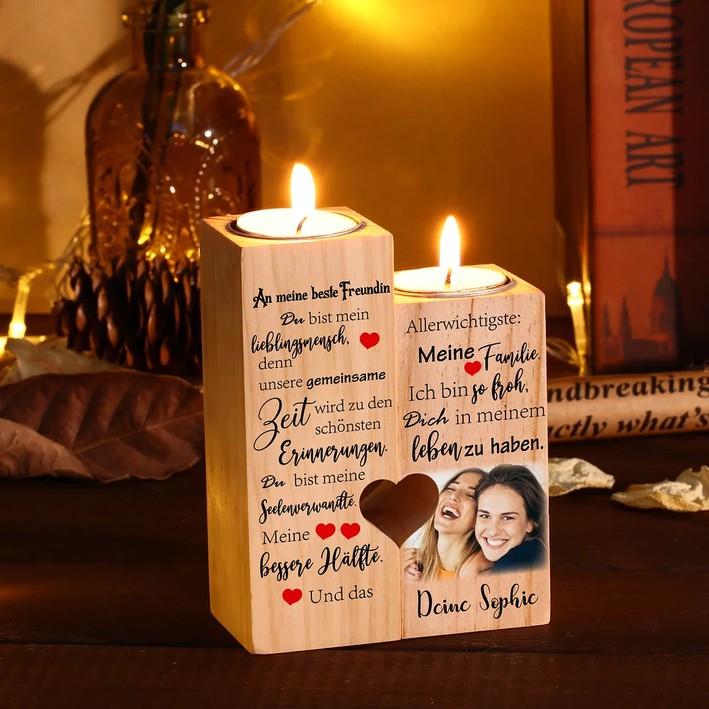 Gepersonaliseerde 2 namen & foto - Ik ben zo blij dat je in mijn leven bent - Kaarsenhouder voor mijn beste vriend