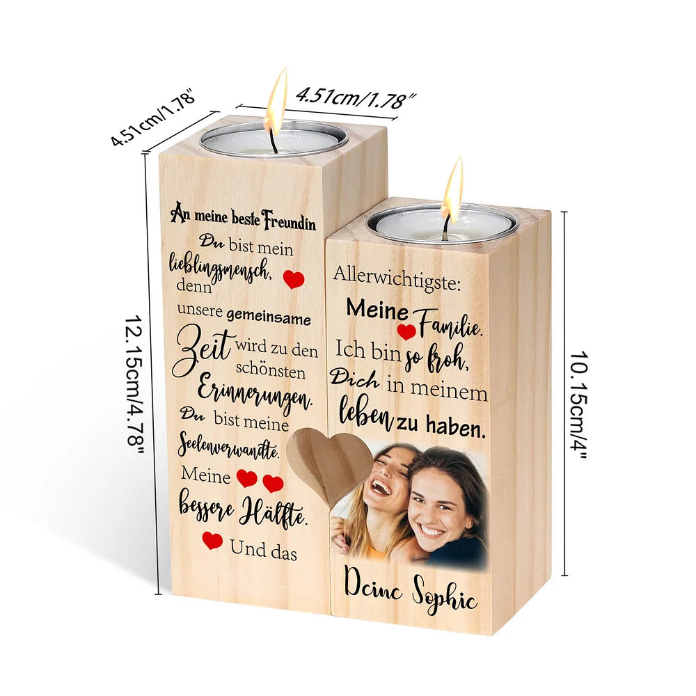 Gepersonaliseerde 2 namen & foto - Ik ben zo blij dat je in mijn leven bent - Kaarsenhouder voor mijn beste vriend