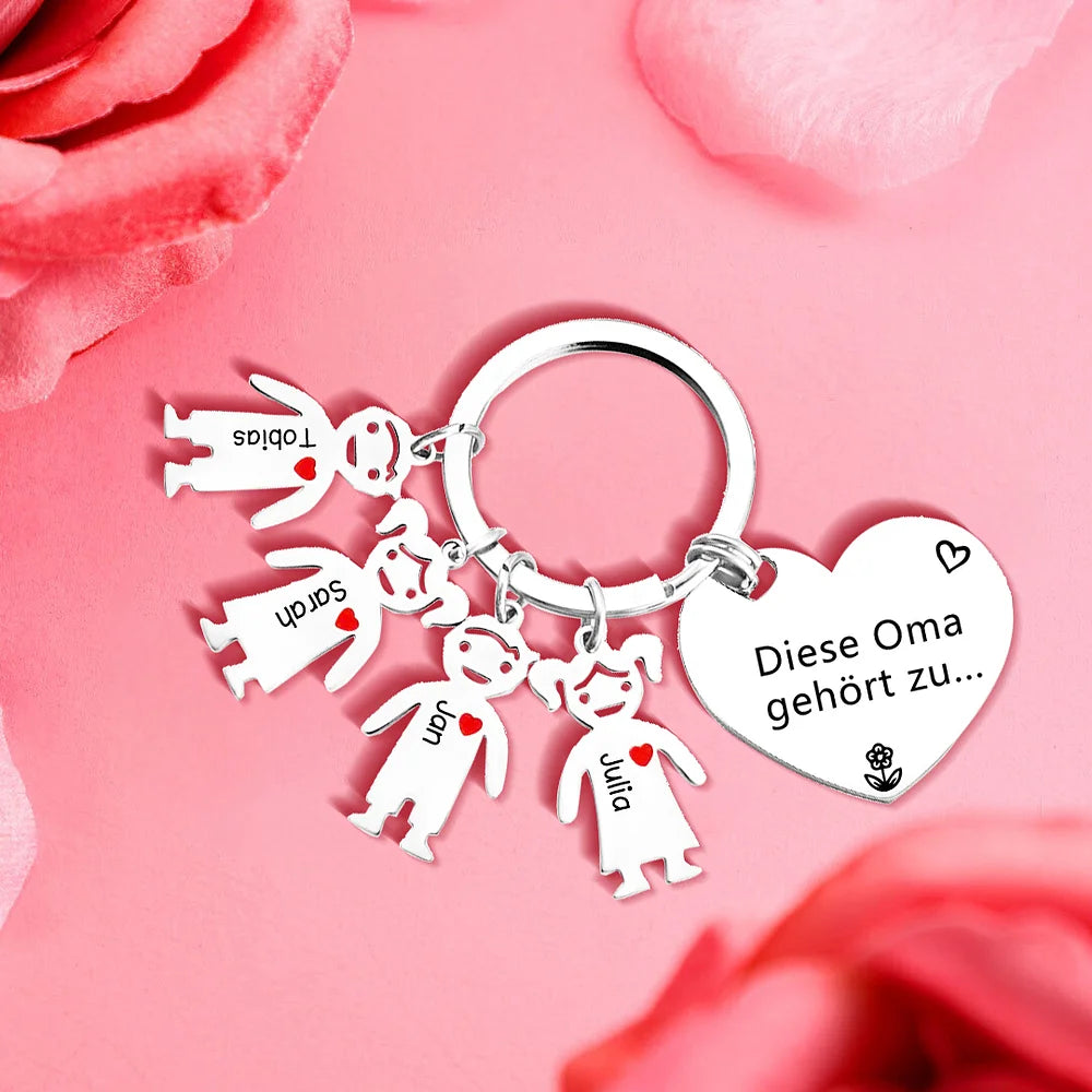 Gepersonaliseerde 1-4 namen familie hart sleutelhanger - Deze oma is van jou - Cadeau voor oma