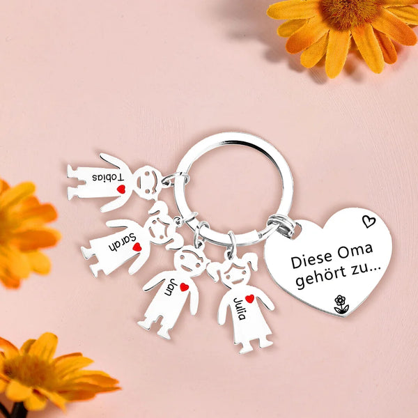 Gepersonaliseerde 1-4 namen familie hart sleutelhanger - Deze oma is van jou - Cadeau voor oma