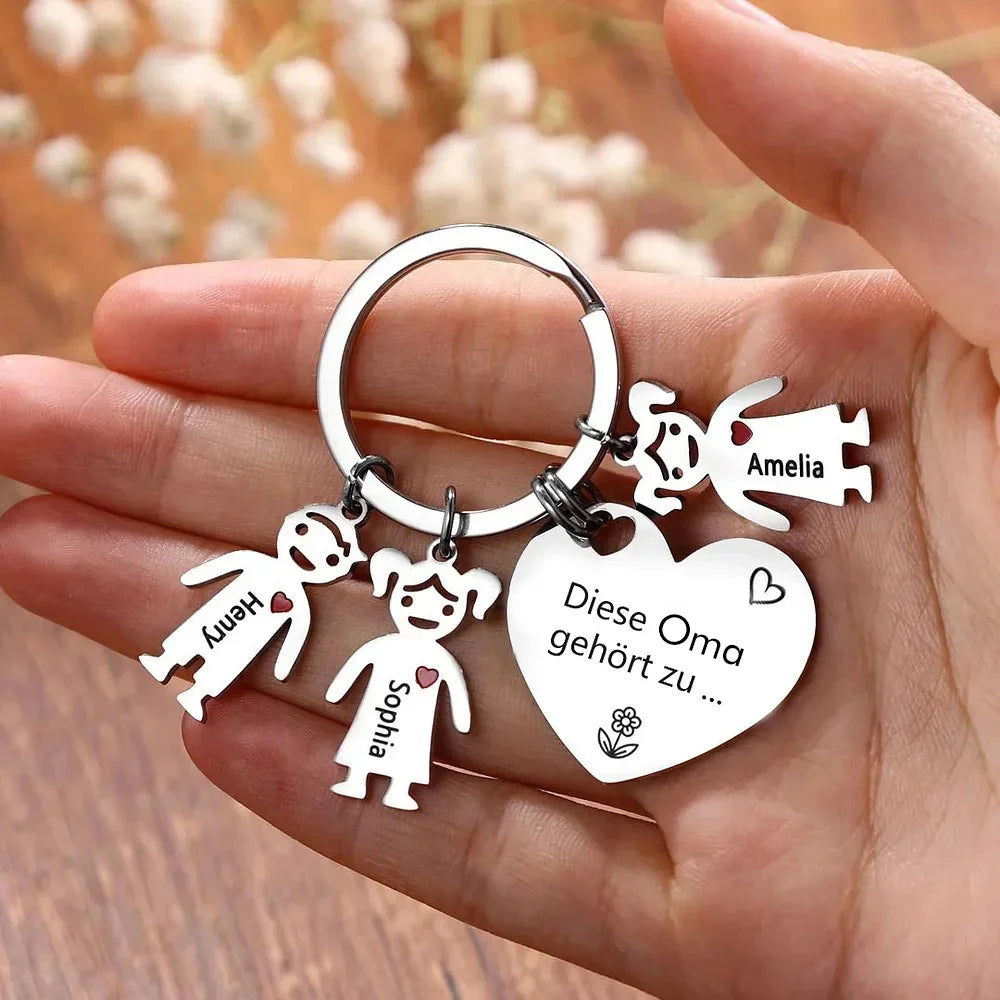 Gepersonaliseerde 1-4 namen familie hart sleutelhanger - Deze oma is van jou - Cadeau voor oma