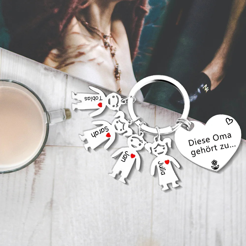 Gepersonaliseerde 1-4 namen familie hart sleutelhanger - Deze oma is van jou - Cadeau voor oma