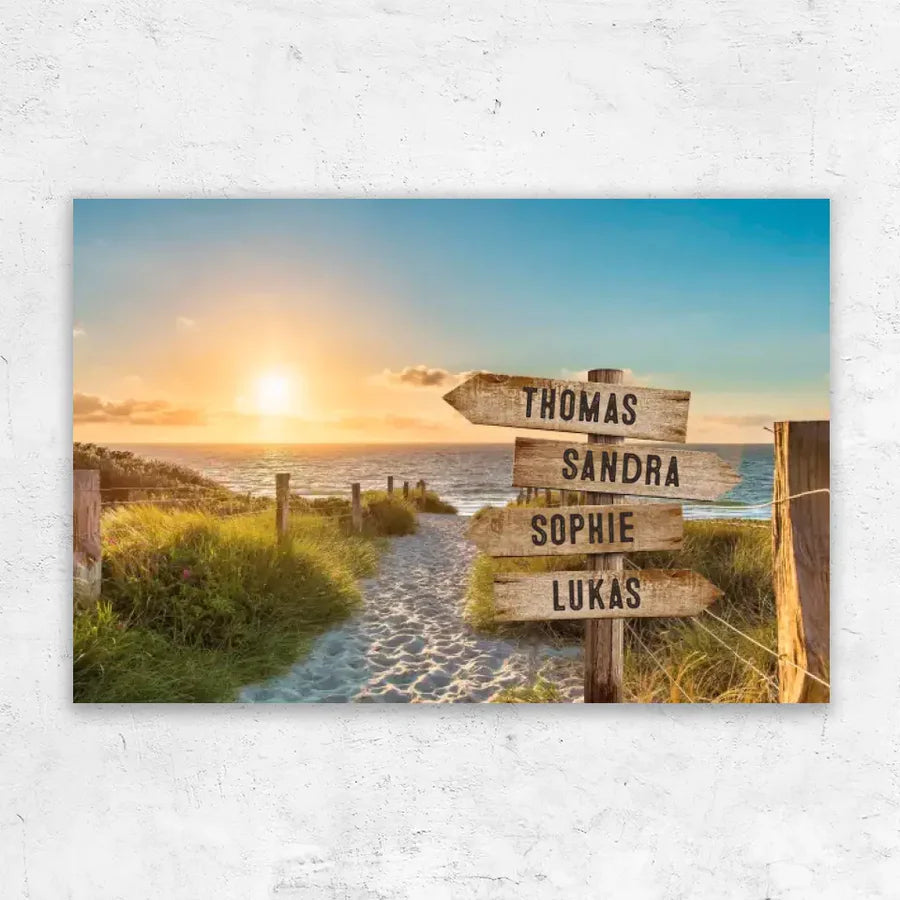 Toile personnalisée « Panneau sur la plage »