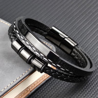 Gepersonaliseerde gevlochten touw magnetische gesp herenarmband met aangepaste familienaam