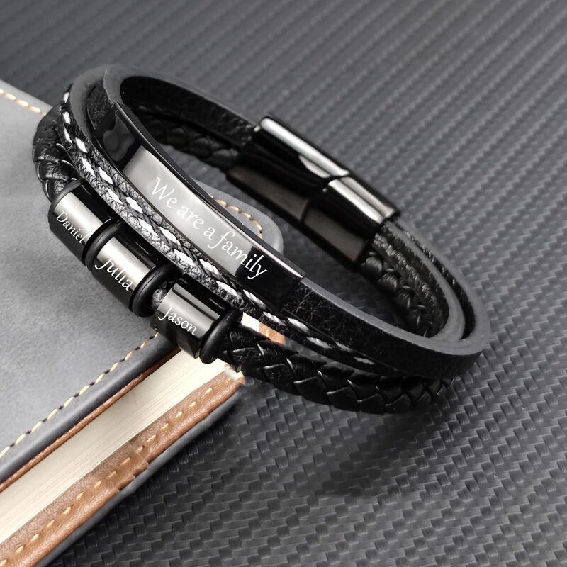 Gepersonaliseerde gevlochten touw magnetische gesp herenarmband met aangepaste familienaam