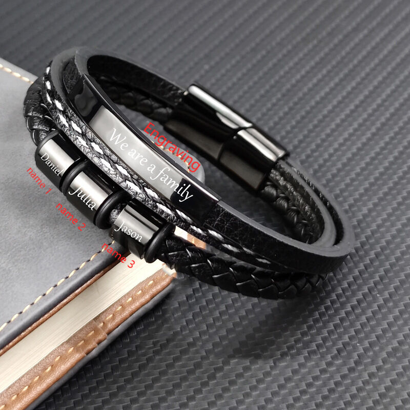 Gepersonaliseerde gevlochten touw magnetische gesp herenarmband met aangepaste familienaam