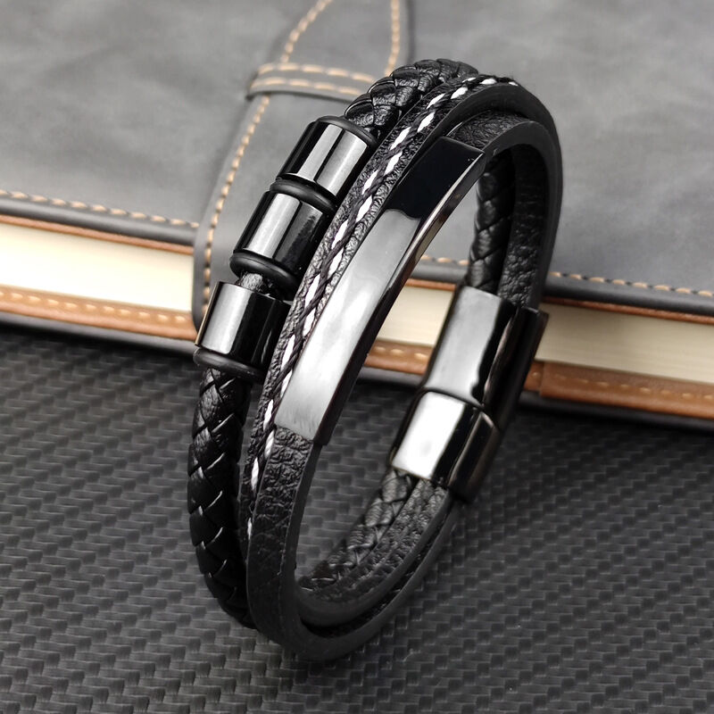 Gepersonaliseerde gevlochten touw magnetische gesp herenarmband met aangepaste familienaam