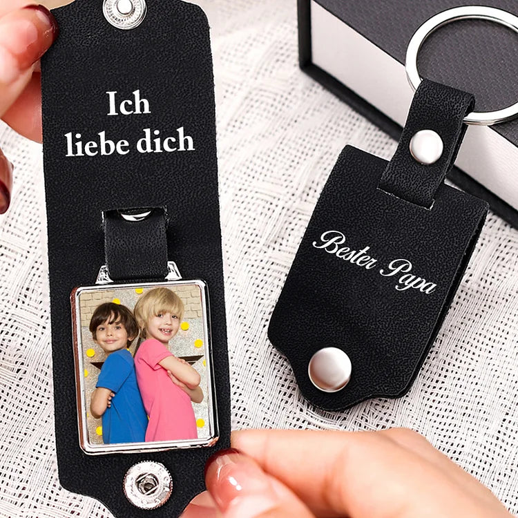 Personalisierter Foto & Text Leder Schlüsselanhänger-Fahr Vorsichtig, ich brauche dich hier bei mir
