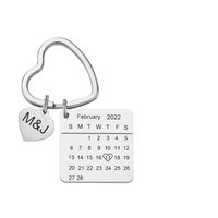 Jubileumcadeaus, gepersonaliseerde kalender sleutelhanger, hartvormige sleutelhanger