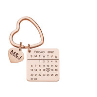 Jubileumcadeaus, gepersonaliseerde kalender sleutelhanger, hartvormige sleutelhanger