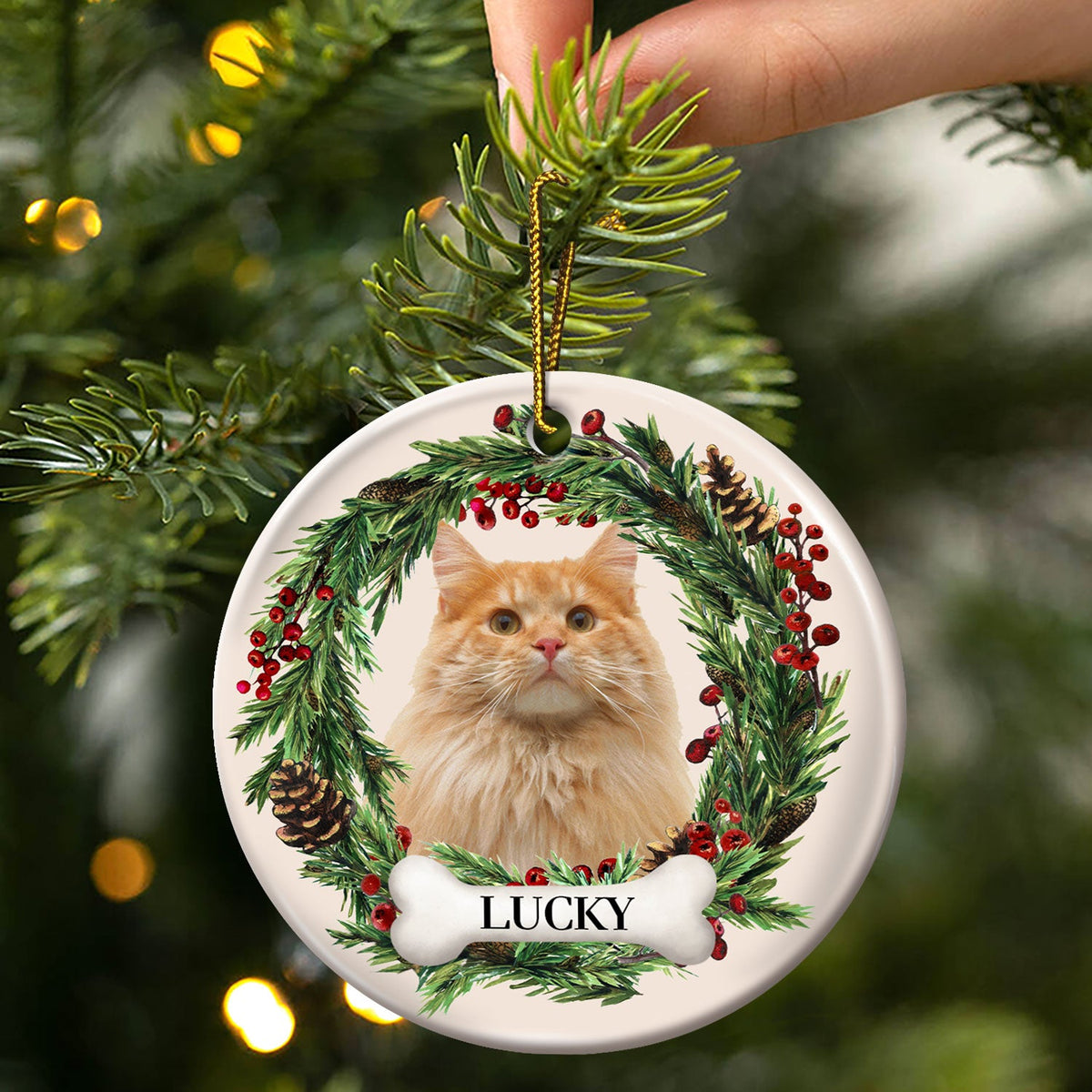 Gepersonaliseerde foto met lieflijk huisdiergezichtje - Kerstcadeau voor dierenliefhebbers, huisdierherdenking - Gepersonaliseerd rond keramisch ornament