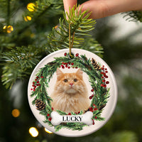 Gepersonaliseerde foto met lieflijk huisdiergezichtje - Kerstcadeau voor dierenliefhebbers, huisdierherdenking - Gepersonaliseerd rond keramisch ornament