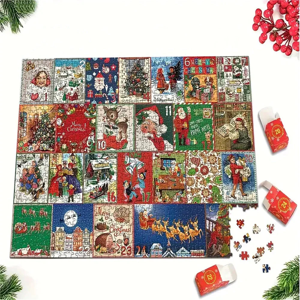 Calendrier de l'Avent Puzzle de Noël – 24 boîtes Puzzle compte à rebours de Noël Jouet Cadeau pour enfants Adultes