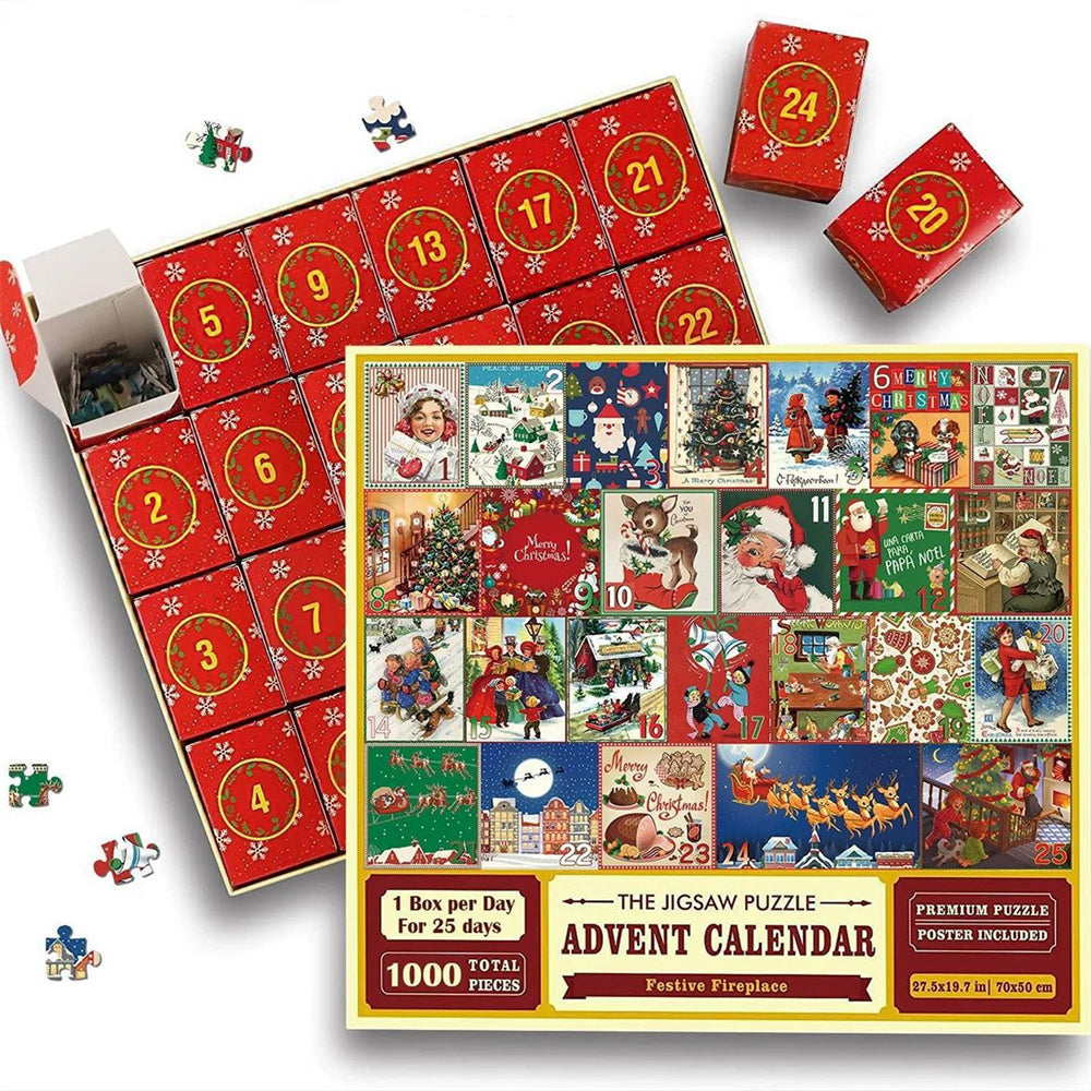 Calendrier de l'Avent Puzzle de Noël – 24 boîtes Puzzle compte à rebours de Noël Jouet Cadeau pour enfants Adultes