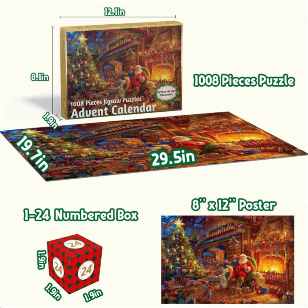 Calendrier de l'Avent Puzzle de Noël – 24 boîtes Puzzle compte à rebours de Noël Jouet Cadeau pour enfants Adultes