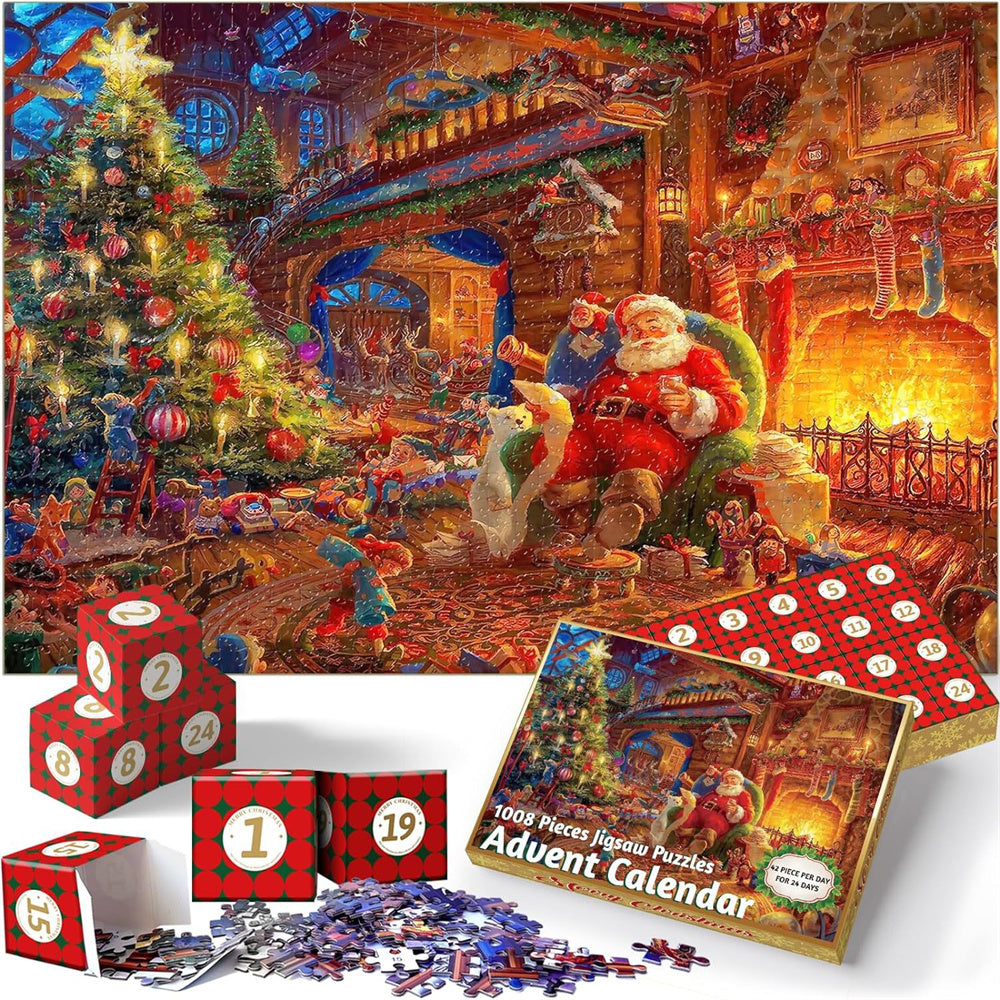 Calendrier de l'Avent Puzzle de Noël – 24 boîtes Puzzle compte à rebours de Noël Jouet Cadeau pour enfants Adultes