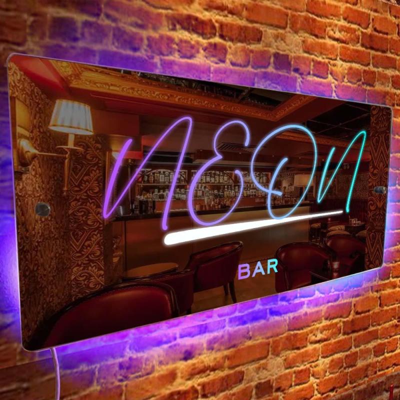 Lumières décoratives de bar, nom personnalisé, enseigne miroir, texte personnalisé, LED, multicolore, illuminé, tenture murale, enseignes au néon, décoration murale