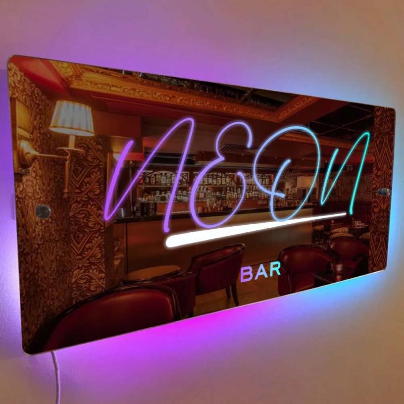 Lumières décoratives de bar, nom personnalisé, enseigne miroir, texte personnalisé, LED, multicolore, illuminé, tenture murale, enseignes au néon, décoration murale