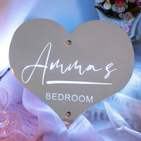 Panneau miroir personnalisé en forme de cœur avec noms, panneau de chambre lumineux personnalisé pour couples