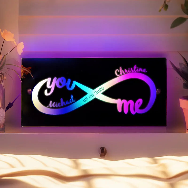 Miroir lumineux personnalisé avec nom, cadeau d'amour infini pour couples