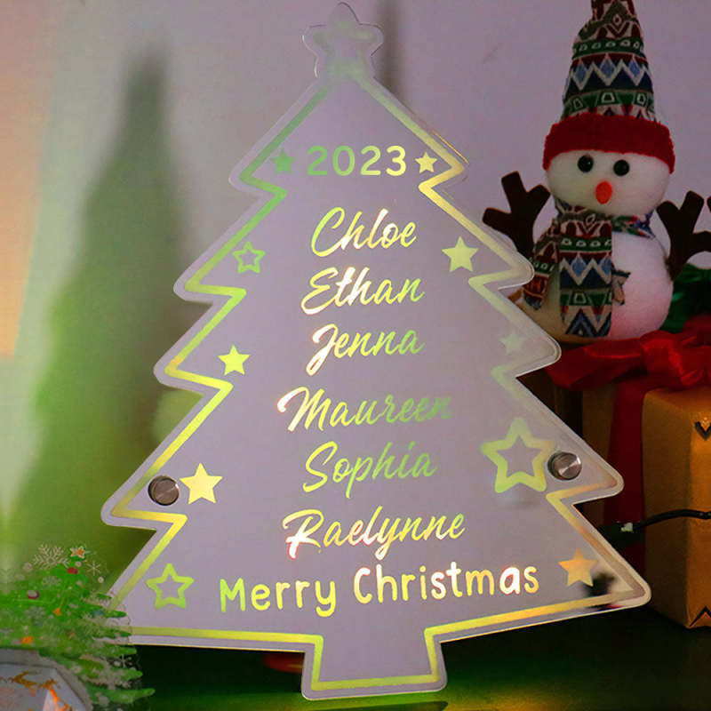 Miroir lumineux personnalisé pour sapin de Noël avec nom de famille, cadeaux de Noël