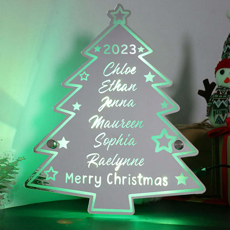 Miroir lumineux personnalisé pour sapin de Noël avec nom de famille, cadeaux de Noël