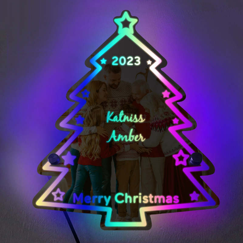 Miroir lumineux personnalisé pour sapin de Noël avec nom de famille, cadeaux de Noël