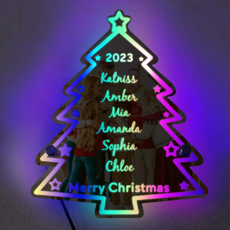 Miroir lumineux personnalisé pour sapin de Noël avec nom de famille, cadeaux de Noël