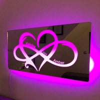 Miroir lumineux personnalisé avec nom et amour infini, cadeau pour couple