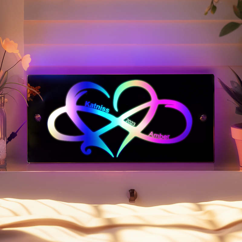 Miroir lumineux personnalisé avec nom et amour infini, cadeau pour couple