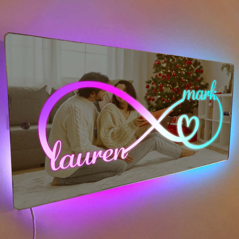 Miroir lumineux personnalisé avec nom, cadeau personnalisé pour les couples
