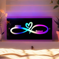 Miroir lumineux personnalisé avec nom et cœur infini, cadeau pour couple