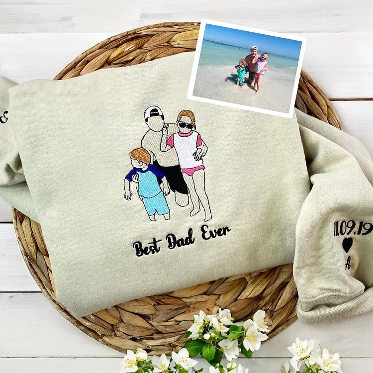 Geborduurd shirt voor de eerste keer vader | Aangepast shirt voor nieuwe vaders | Gepersonaliseerd T-shirt met foto van papa | Cadeau voor nieuwe vaders