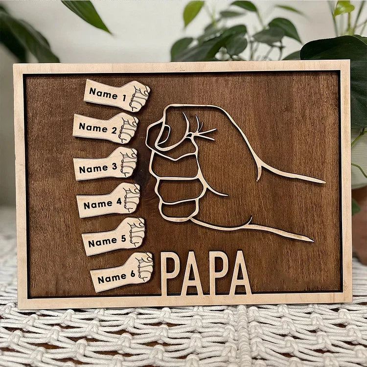 Cadre en bois personnalisé avec 1 à 6 noms pour papa
