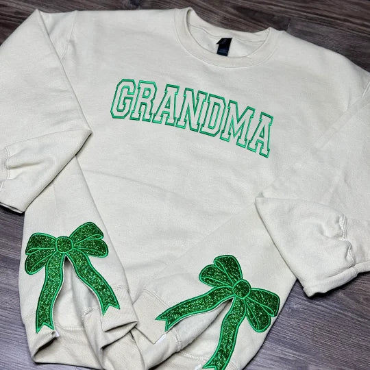 Sweat-shirt personnalisé vert/rouge avec nœud Joyeux Noël