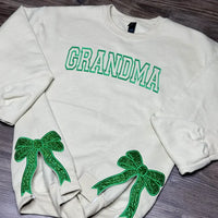 Sweat-shirt personnalisé vert/rouge avec nœud Joyeux Noël